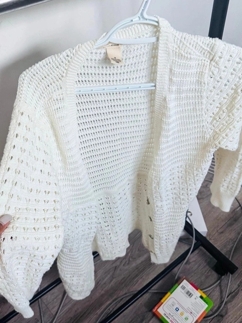 DKNY Jeans Open-Knit Button-Front Cardigan Cream Medium